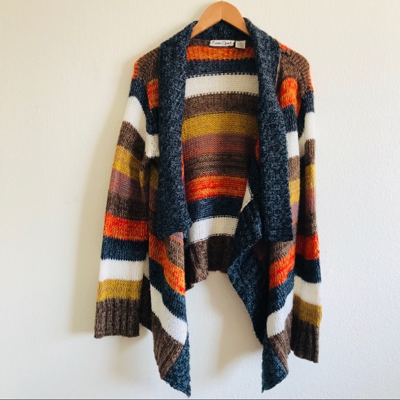 Sweaters - Striped waterfall cardigan sweater